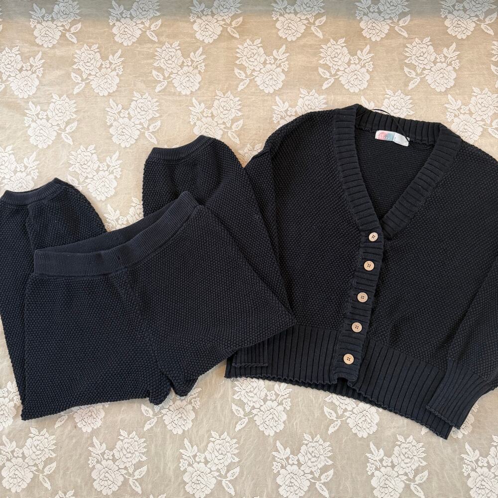 FP Beach Black Knit Cardigan & Jogger Pants Set Size M